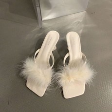 투니스 여성 블록 힐 퍼 뮬 슬리퍼 6cm