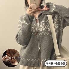 쇼핑플렉스 노르딕 눈꽃 데일리 집업 니트 가디건