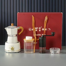 咖啡壺禮盒套裝，操作簡單，精巧設計不佔空間，在家輕鬆享受專業咖啡, 大礼盒版【典藏珍珠白摩卡壶6件套装】, AL743677999376