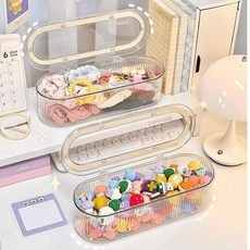 翻蓋髮飾收納盒 透明可視 桌面收納整理盒, 烏龜對對碰收納盒, 1個