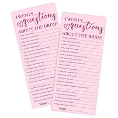 해외 Heiyihe 10.2 x 22.9cm4 9인치 웨딩 샤워 게임 카드 Would She Rather 25명의 손님을 위한 핑크 브라이덜 약혼 파티 용품 장식-A02 미국매, Twenty Question.