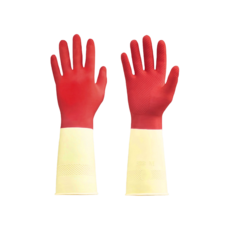 加長型植絨防滑橡膠清潔手套, 紅白, 1套