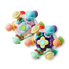 【Hi-toys】三合一寶寶手抓球，曼哈頓手指球，手搖鈴，固齒器 (可水煮消毒，顏色隨機), 1個, 多色, 固齒器