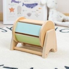 蒙氏玩具0-3木製紡織鼓嬰兒童早教教具幼兒園實木彩虹滾動鼓toys, 馬卡龍紡織鼓【帶鈴鐺】, 1個