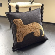 復古風捲邊提花靠墊 客廳沙發腰枕 藝術家抱枕套含芯, 獅獸黑底提花寬邊抱枕,45x45cm【抱枕套+枕芯】