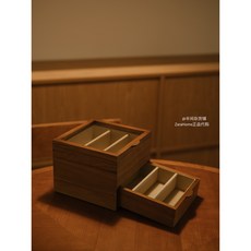 Zarahome 實木珠寶首飾收納盒 復古風戒指耳環手錶儲物盒, 1個, 實木雙層盒14.3x19.5x18.7c