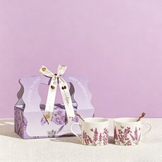 샤이닝포인츠 튤립 디자인 커플 머그컵 집들이 선물 선물세트 숟가락 증정, 1세트, 퍼플