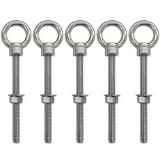 ANPTGHT 1cm(3/8인치) x 15.2cm(6인치) 아이 볼트 해양 등급 튼튼한 304 스테인리스 스틸 스레드 숄더 아이볼트 와셔 및 너트 포함 (5팩), 5, 3/8" x 6"