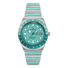 Q 타이맥스 말리부 36mm 그린블루 스테인리스 스틸 여자용 시계 TW2W87800 619657