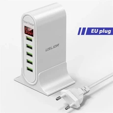 호환 USLION 5 포트 USB 충전기 허브 멀티 USB 충전 스테이션 독 데스크탑 벽 홈 LED 디스플레이 새 충전, 01 EU White
