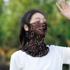 新款錦綸遮臉護頸面罩掛耳面紗圍脖女薄款沙漠面部遮陽防曬臉罩潮高彈絲10號彩色方形默認顏色