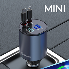 LUMANOKI 100W 4구 릴타입 차량용 고속충전기, 미니 C-Type+아이폰