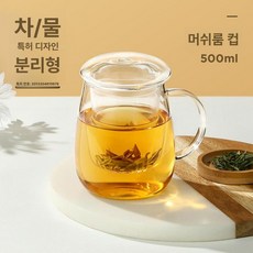 차 거름망 유리컵 차 우리기 뚜껑 잎차, 1개, 라지 머쉬룸 500ml