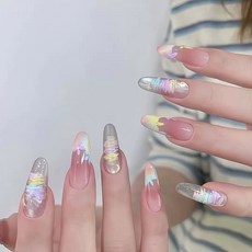 DFMEI 10片手工甲貓眼粉色蝴蝶穿戴甲甲片成品可拆卸美甲ins風夜市擺攤, 1個, 1g, E51星河入夢:M【袋裝】送工具包5件套