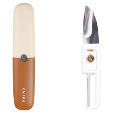 旋轉削皮多功能水果刀 不鏽鋼弧形刀刃 便攜式設計 居家戶外皆宜 灰色橘色綠色, 1個, 【現貨】橘色  出遊隨身帶 嚐當地水果, 灰色+橘色+綠色