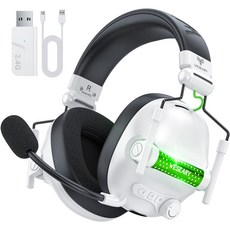 위세리 무선 게이밍 헤드셋 초경량 가상 7.1 채널 2.4G 저지연 3D 사운드 RGB 노이즈 캔슬링 마이크 WG2, 화이트 블랙