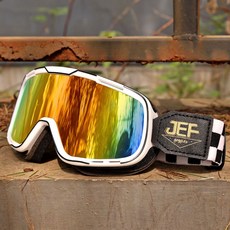 JEF 復古機車風鏡 越野防曬通用護目鏡, 1個, 彩片白框棋格 （升級3.0版 雙層海綿）