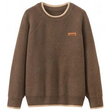 봄 레트로 라운드넥 루즈핏 컬러블록 니트 커플 스웨터, 커피