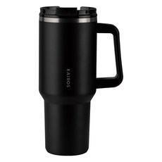 카이로스 무빙 어드벤처 대용량 손잡이 보온 보냉 밀폐 스텐 빨대 텀블러, 1개, 887ml, 블랙