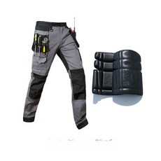 멀티포켓 작업복 바지 자동차정비 공장 근무복 남성 세이프티 방한 작업복바지 등산복, 1개, 무릎 보호대 포함 그레이