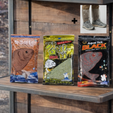 경원 아쿠아삼합 아쿠아텍2 아쿠아블랙 떡밥 민물 붕어 떡밥세트 + 비닐장화2p, 1개, 1250g