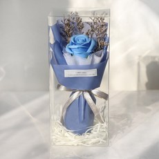 香皂玫瑰單支禮盒 永生花禮盒 畢業花束, 1個, 藍玫瑰+透明小禮盒