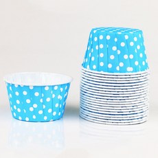 (柚子烘焙食品)紙杯 100入 蛋糕杯子 耐高溫卷邊馬芬杯 卷邊馬芬杯 耐高溫 烘焙紙杯 卷口淋膜杯 防油紙 紙托, 1個, 藍色圓點_100入