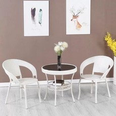 4인 인조 라탄, 화이트 의자 2개