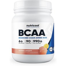 nutricost BCAA支鏈胺基酸無麩質補充粉 覆盆子檸檬口味, 990g, 1罐
