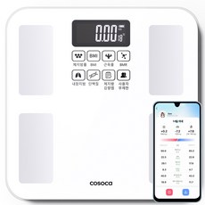 코소카 디지털 LCD 가정용 스마트 인바디 체지방 체중계, 1개, 화이트, FL5049-8 1개, 화이트, FL5049-8