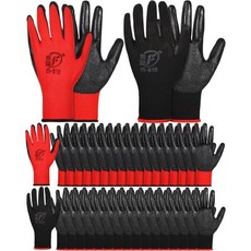 하니닥 36쌍 남성용 가드닝 장갑 여성용 통기성 고무 코팅 정원, Red/ Black, 1개