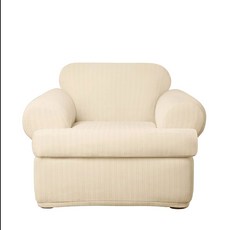 슈어핏 스트레치 핀스트라이프 2피스 - 러브시트 슬립커버 - 타우페, T Cushion Chair, Cream Color