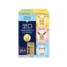 깨끗한나라 코디 아트앤 포켓몬 미니 230매6입/미니 각티슈 프리미엄 화장지 미용티슈, 230