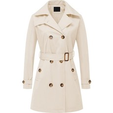 Chrisuno 여성용 더블 브레스트 트렌치 코트 중간 길이 벨트 오버코트 롱 드레스 재킷 탈착식 후드 포함 카키 XXL