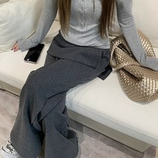 여성용 레이어드 디테일 와이드 팬츠 긴 기장 바지 봄가을용