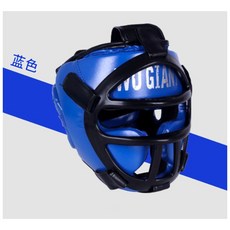 廣隆 戰牌 拳擊 面罩頭盔 泰拳 跆拳道 搏擊全防護頭盔 護頭套 散打 練習護具 運動 格鬥頭套, 藍色, 1個