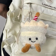 부드러운 촉감 미니 인형 가방 장식 귀여운 봉제 음식 재미있는 시뮬레이션 케이크 인형 디저트 장식 가방 장식 스시 선물 캐릭터 키링, 6-15cm, 생일 케이크 - 흰색