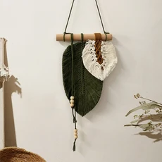 Boho 홈 장식 Macrame 태피스트리 잎 깃털 벽 매달려 거실 침실 예술, 03 Green, 03 Green Tassels