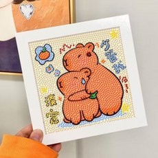 水豚鑽石貼畫卡通點鑽畫益智玩具兒童玩具立體鑽貼畫生日禮物水晶貼畫卡通貼鑽石畫卡通畫DIY畫卡比巴拉鑽石畫diy兒童手工, 1個, 水豚鑽石畫-淡定