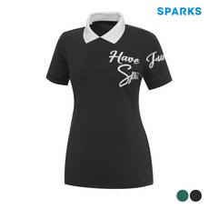 디즈니골프 여성 배색 카라 로고 반팔 카라 티셔츠 (SO2LTS032-BK)_US