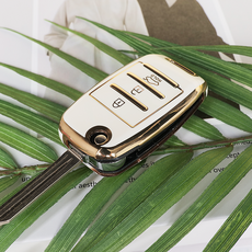 바이어블 기아 더뉴 K5 올뉴 모닝 카니발 프라이드 카렌스 스포티지R 호환 자동차 tpu 폴딩키 케이스 키홀더, 3버튼 G타입 화이트골드 (VA-TA27)