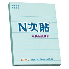 HOPAX 鶴屋 N次貼 可再貼便條紙, 1個, 61709/101*76 100張 藍