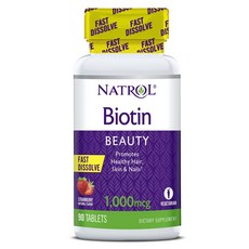 NATROL 維生素B7保健食品 1000mcg 草莓味, 90顆, 1罐
