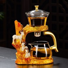玻璃磁吸沖茶器新款家用辦公泡茶壺創意懶人自動茶具全套, 1個, 【金】三件套
