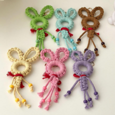 마크라메 키링 만들기 DIY 키트 토끼 매듭 공예 취미 단체 체험, 1개, 핑크