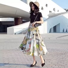 여름 꽃무늬 롱 치마 긴 이미지색 스커트 여성