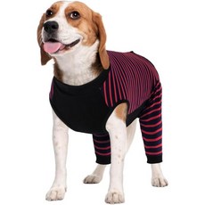 강아지 다리 보호대 부상 예방 발목 쿠오저 개 수술복 여성 스페이 남성 중성자 복부 상처를 위해 부드러운 원피스를 핥는 소매 회복복 뒷다리 애완동물 팔꿈치 검은색 2XL, Large (Back Length: 40CM / 15., Red Strips