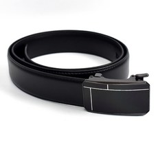 亮黑銀線自動扣真皮皮帶 NKE43