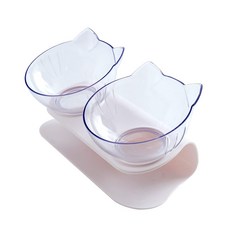 寵物碗 貓咪/狗狗適用 護頸設計, 1個, 15度-雙碗組, 透明