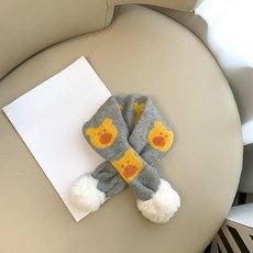 겨울 니트 쁘띠 목도리 귀여운 베어 털 보온 머플러, 그레이